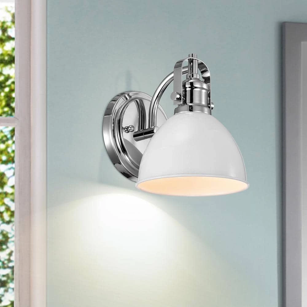 1-Light White Industrial Wall Light Sconce with Shade by Jushua 3 1-Light White Industrial Wall Light Sconce with Shade by Jushua