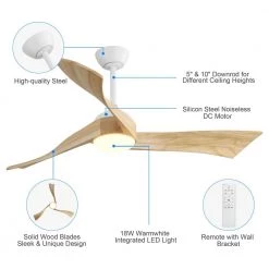 52 in. Integrated LED Indoor Wood Ceiling Fan with Remote by KINWELL -KINWELL shop white kinwell ceiling fans with lights uc52k012wh 4f 1000