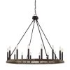 16-Light Wood Grain Candle Style Octagonal Wagon Wheel Chandelier by Jushua -KINWELL shop wood jushua chandeliers acr 10586dw bk 64 1000