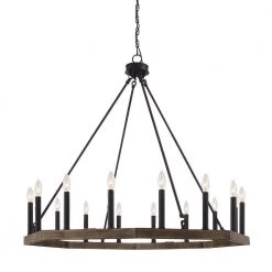 16-Light Wood Grain Candle Style Octagonal Wagon Wheel Chandelier by Jushua