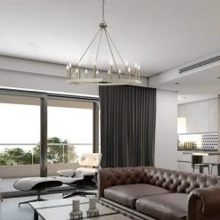 16-Light Wood Grain Candle Style Octagonal Wagon Wheel Chandelier by Jushua -KINWELL shop wood jushua chandeliers acr 10586wo bd 1f 1000