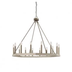 16-Light Wood Grain Candle Style Octagonal Wagon Wheel Chandelier by Jushua