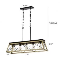 5-Lighst Wood Texture and Matte Black Indoor Pendant by Jushua -KINWELL shop wood texture and matte black jushua chandeliers gol a60010 76 1000