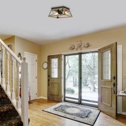 2-Light Wood Texture and Matte Black Indoor Ceiling Fixture by Jushua -KINWELL shop wood texture and matte black jushua flush mount lights gol a50002 4f 1000