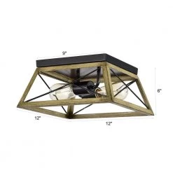 2-Light Wood Texture and Matte Black Indoor Ceiling Fixture by Jushua -KINWELL shop wood texture and matte black jushua flush mount lights gol a50002 76 1000